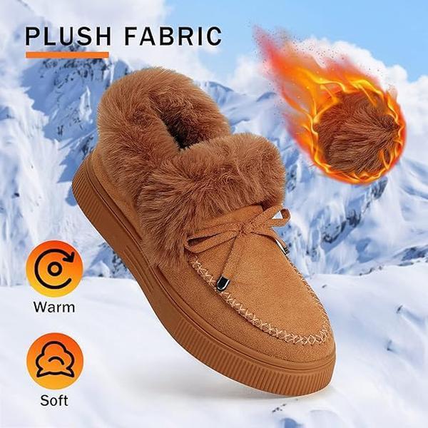 Fashare Women's Platform Warm Moccasin Slippers Slip On Loafer Plush Shoes Anti Slip Flat Walking Loafers Faux Fur Snow Boots  Soft and comfortable suede slippers for women