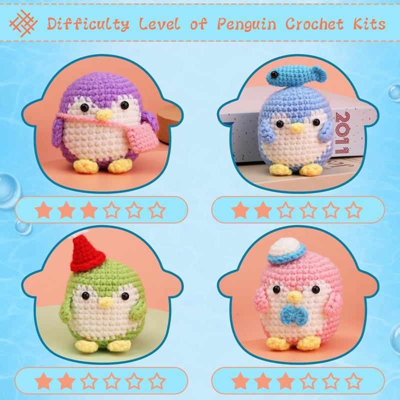 Penguin Crochet Kit for Beginners With Video Tutorial Cotton Knitting Yarn Thread Needles Hook Knit Tool Set DIY Craft