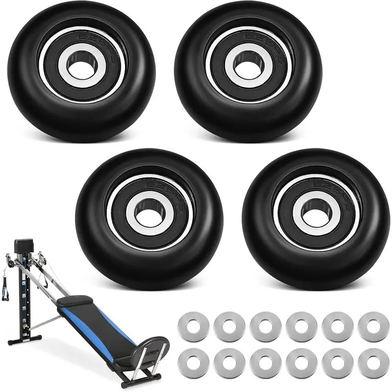 Black Gym Wheels Roller Support Replacement Set for Total Gym Models 2000, 3000, 3000 XL & Early XL (4 Pack)