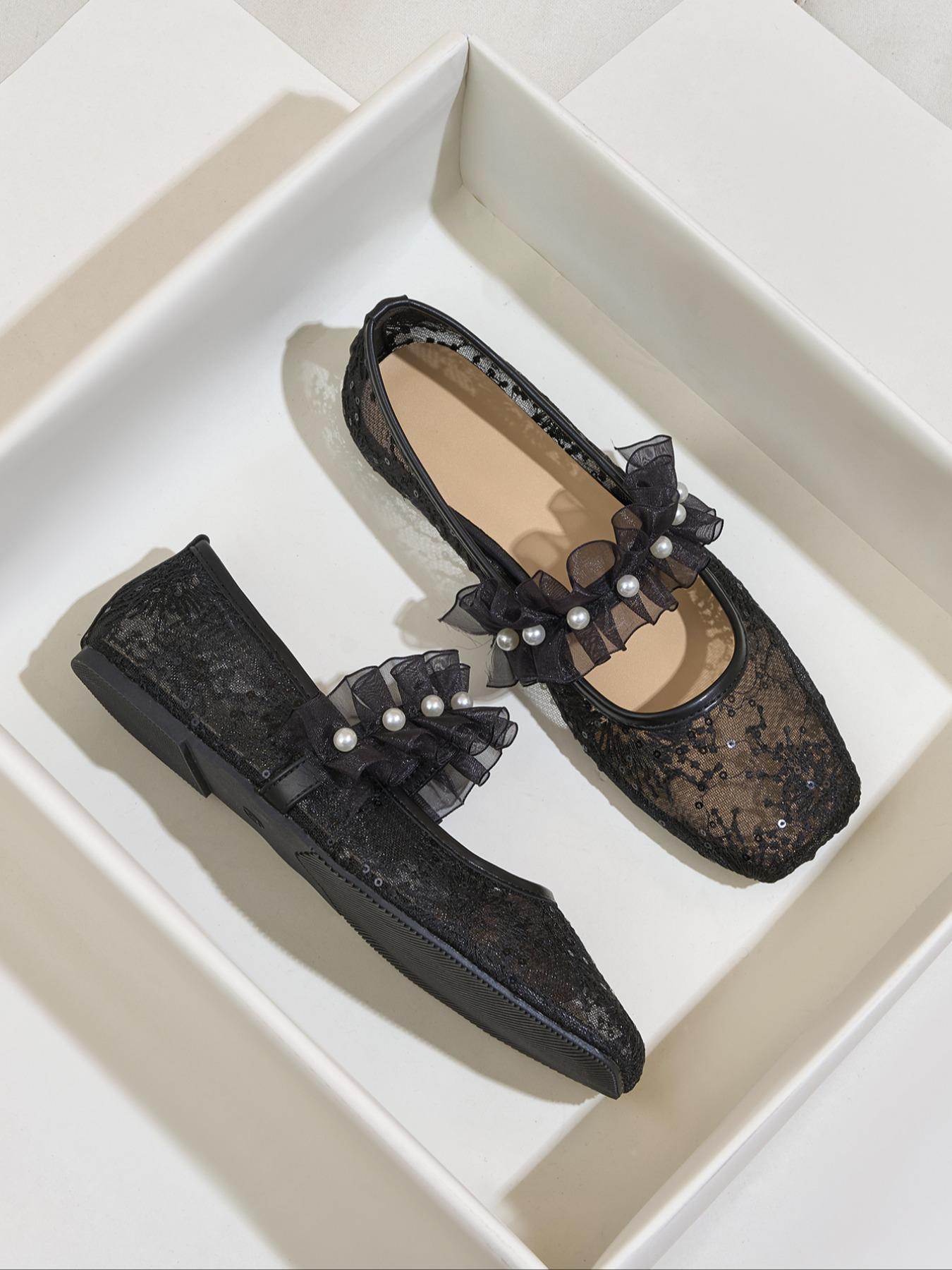 Women's Elegant Embroidery Design Ballet Flats, Trendy Soft Comfortable Flat Shoes, Fashionable Shoes for Daily Wear, Girl, Soft Sole Flats, Netted Ballet Flats