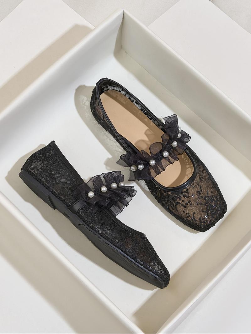 Women's Elegant Embroidery Design Ballet Flats, Trendy Soft Comfortable Flat Shoes, Fashionable Shoes for Daily Wear, Girl, Soft Sole Flats, Netted Ballet Flats