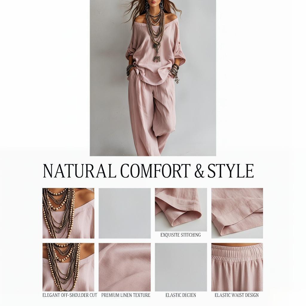 Women's 2-Piece Set, Summer New Casual Elegant Commuting Outfit with Loose 7-Quarter-Sleeved Top and Wide-Leg Pants Women's 2-Piece Set, Summer New Casual Elegant Commuting Outfit with Loose 7-Quarter-Sleeved Top and Wide-Leg Pants