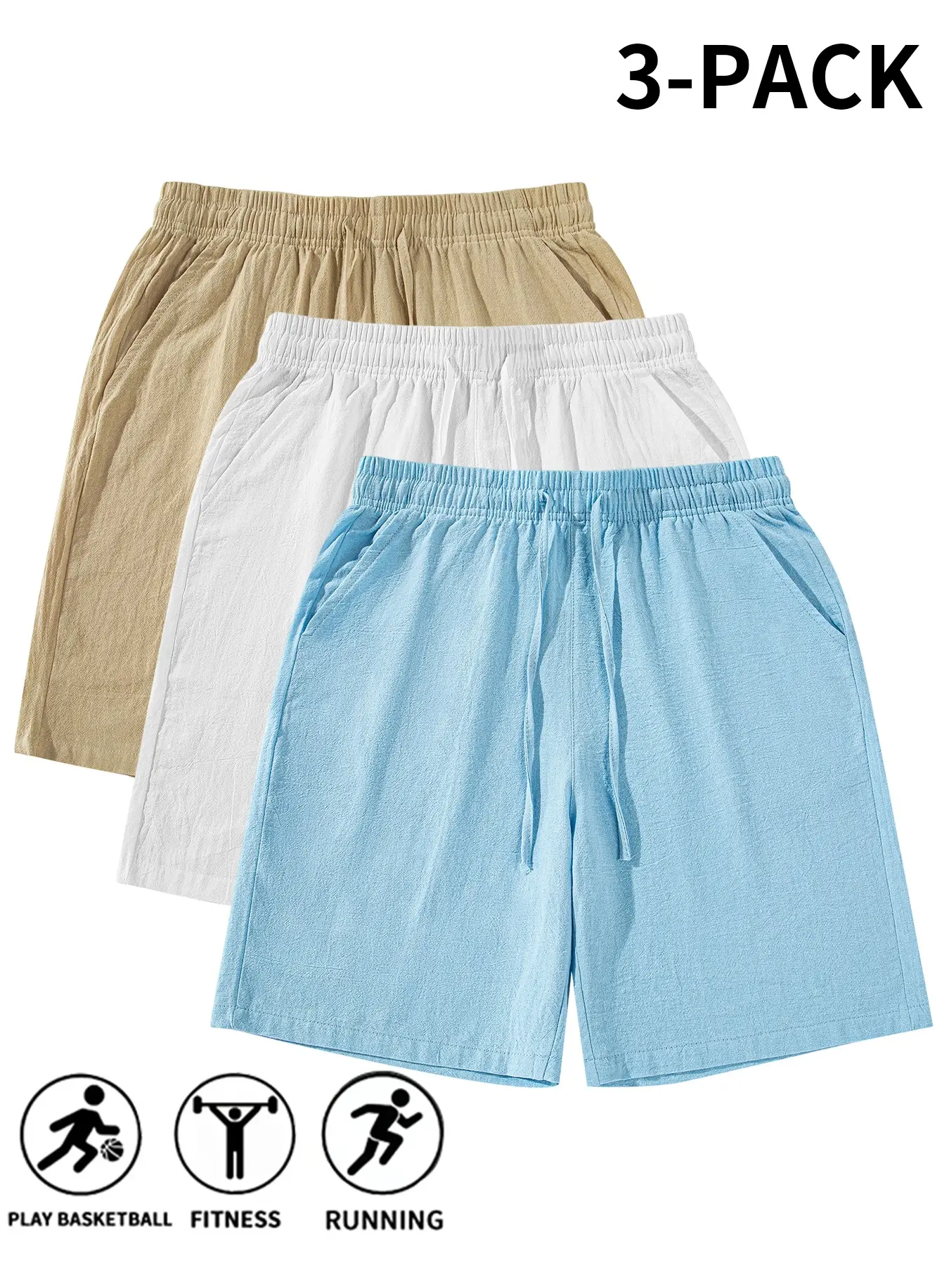 Men's Plain Linen Shorts, Casual Tropical Beach Shorts, Drawstring Waist Design, Summer Comfortable Bottoms, Ideal for Daily Wear and Leisure Activities