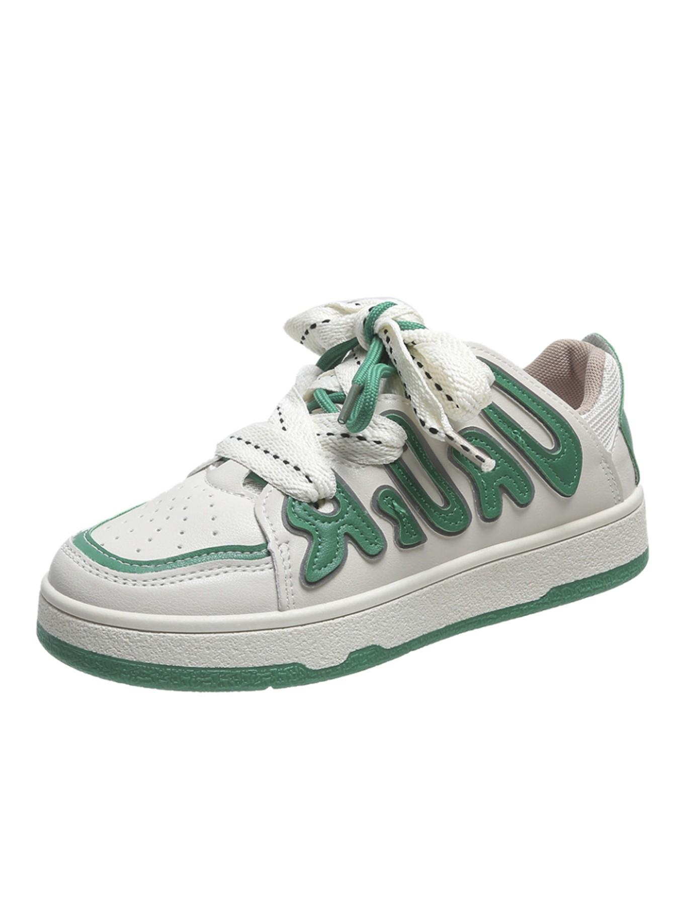 Cool Letter Colorblock Thick Sole Sneakers for Women, Unique Design Casual Sports Shoes, Anti-Slip Durable Student Shoes, Streetwear Retro Trainers