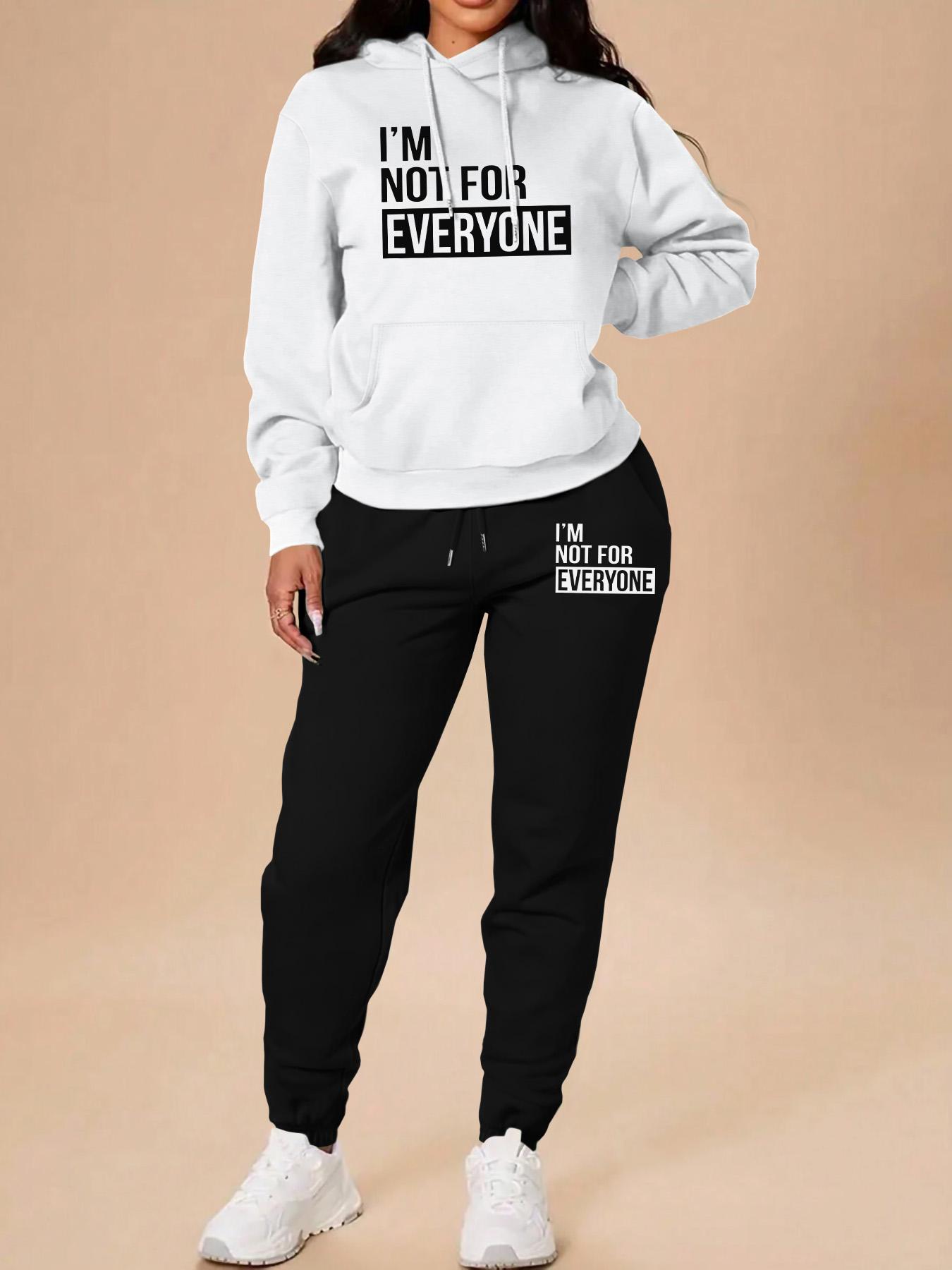 Women's Long Sleeve Hooded Sweatshirt Set, Casual Letter Print, Fall & Winter Fashion, Home & Outdoor Sports, Pocket Design, Sweatsuit Set Outfit