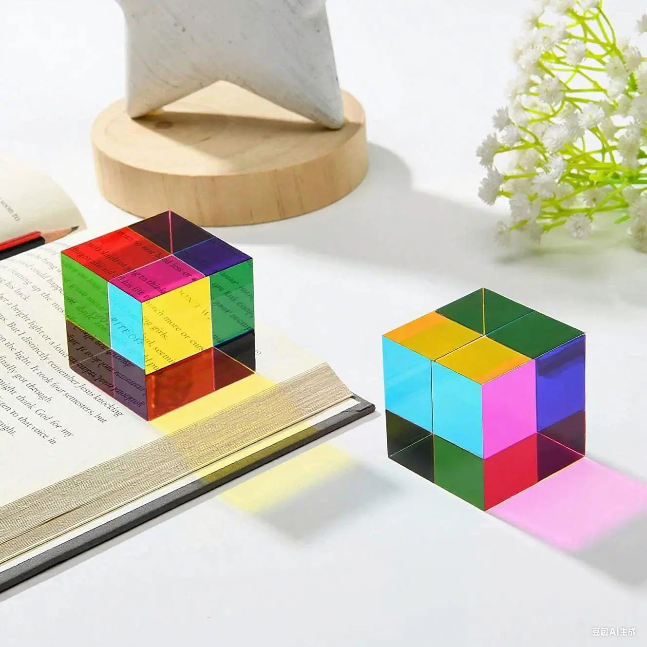 Scientific Magic Prism Cube 40mm Hexahedral Crystal Magic CMY Cube 3D Color Cube Photography Prism Office Desk Ornament Toy