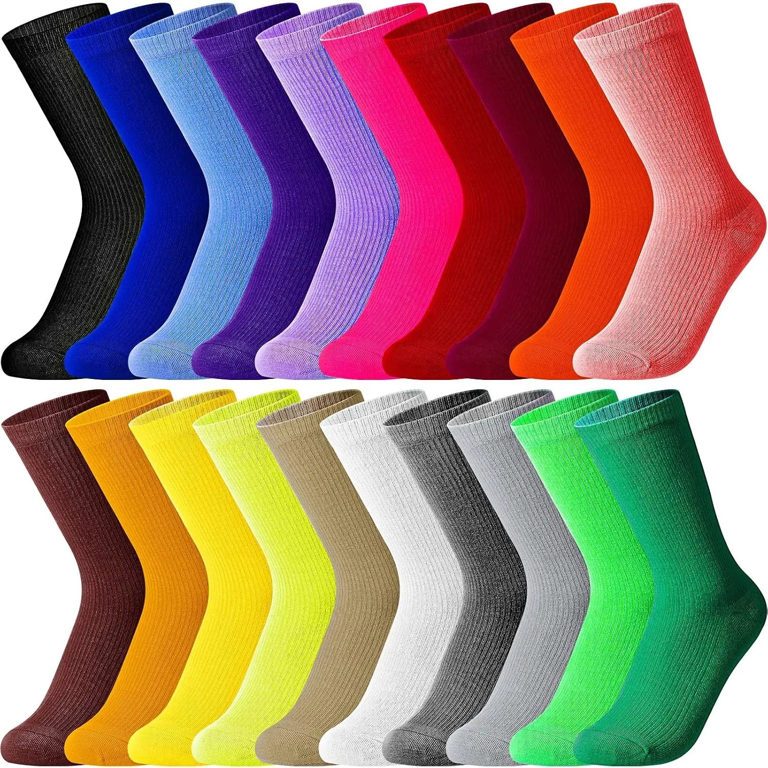 20 Pairs Women's Solid Color Crew Socks - Bulk Colorful Slouch Socks, Size 9-11, Breathable Daily Casual WearGift