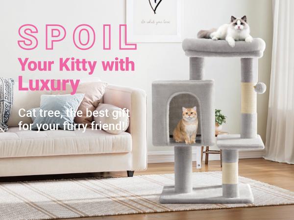 Allewie 29 Inches Cat Tree Tower/Plush Perches Platform/Condo/House/Sisal Scratching Posts/Multi-Level Activity Center Furniture for Kittens/Beige/Dark Grey/Grey/Pink,#TikTokShopBlackFriday #Christmas Gifts