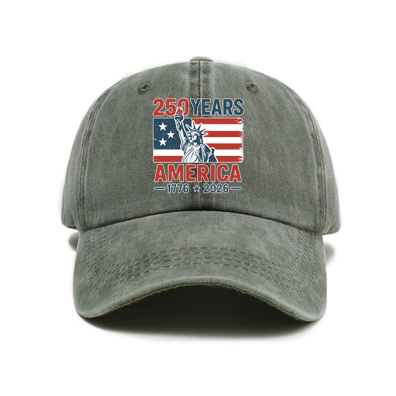 2026 New Trendy Versatile American Independence 250th Anniversary Printed Washed Vintage Soft Top Outdoor Sunshade Baseball Cap