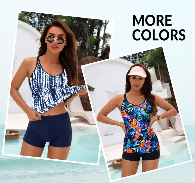 Yonique Women's Two Piece Tankini Swimsuits for Women with Boy Shorts Athletic Swim Tank Top Bathing Suits, Ladies Summer Beach Holiday Swimwear