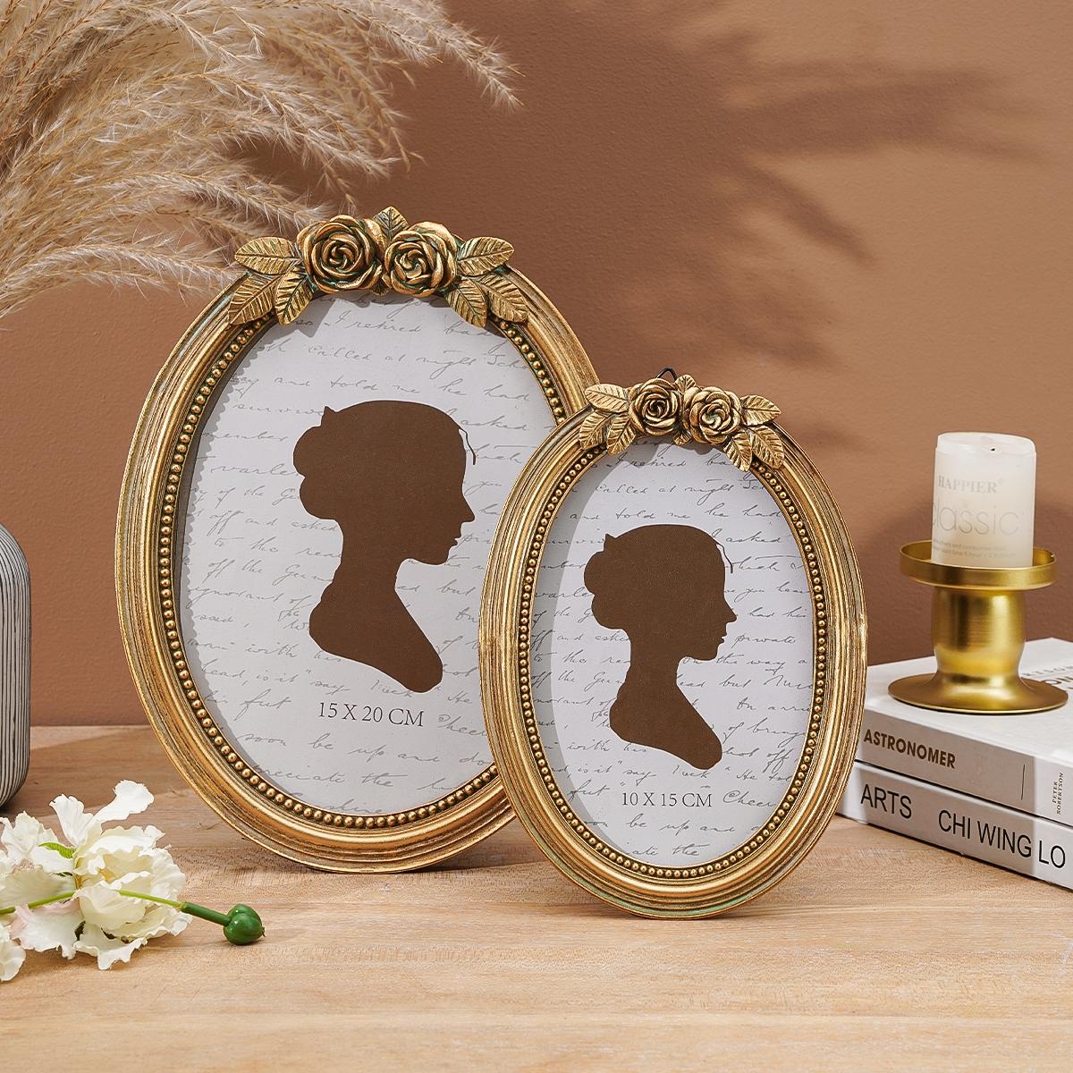 Modern Creative Resin Oval Rose Frame, Simple Home Desktop Decor, Photo Frame for Bedroom Office Study Desk