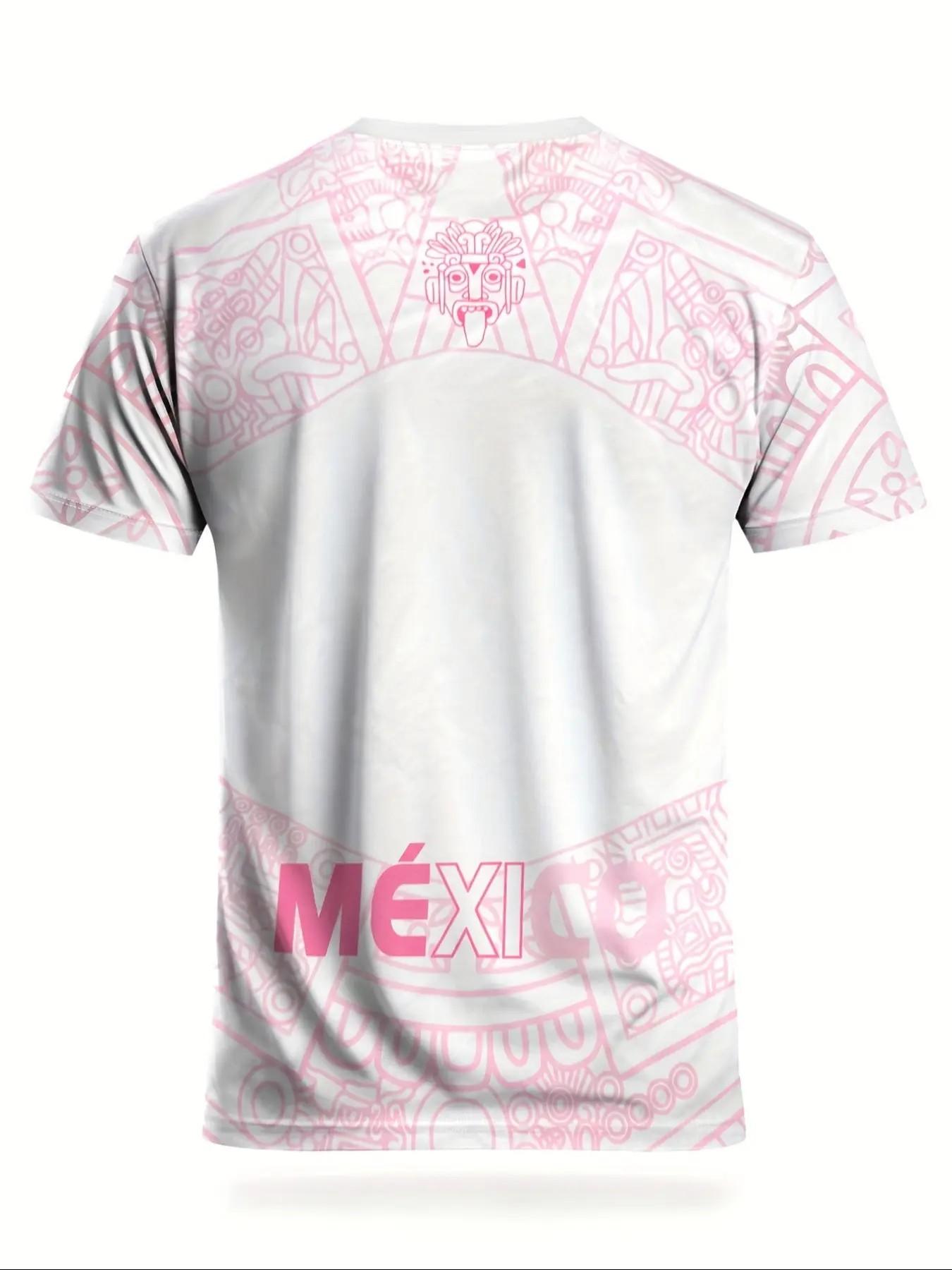 Men's Aztec Sunstone Sport T-Shirt, Mexican Tribal Style Round Neck Short Sleeve Top, Loose-Fit Geometric Pattern, All Seasons