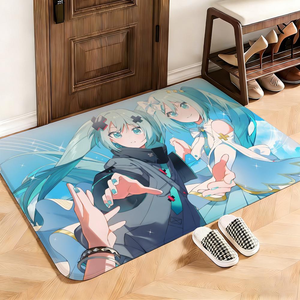 Music Hatsune Miku Floor Mat This soft flannel mat provides a cozy Soft flannel mat with quick water absorption, non-slip and durable. Easy to clean, ideal for bathroom and entryway use.