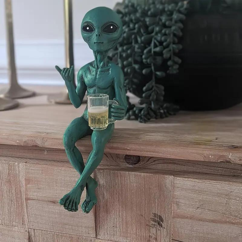 1 box of fun and humorous outer space room decor, alien figurine with beer mug, decorative figurine ideal gift for science fiction fans, decoration, alien design beer drinking figurine