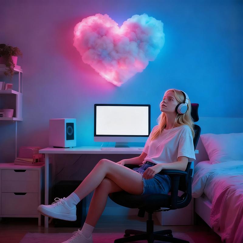 Valentine's Day Decorative Lights, Heart Cloud LED String, Music Sync Multi-Color Changing, USB Powered, Button Control, Perfect Gift, Party Decor