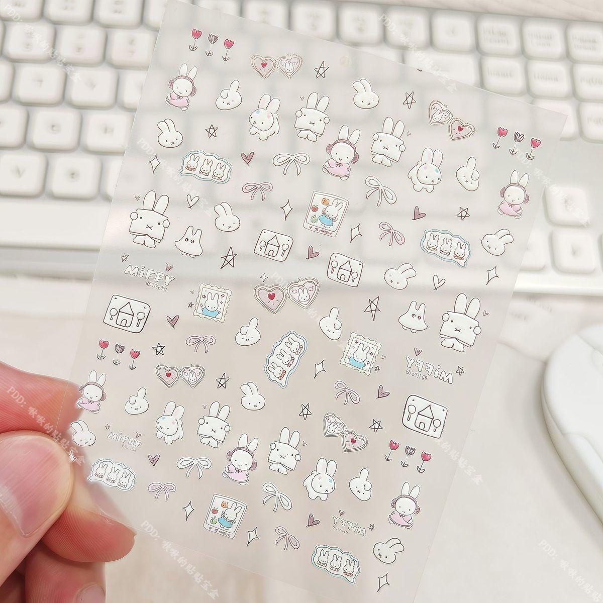 Cute Miffy 3D Nail Stickers Kawaii Glass Camera Nail Stickers Decoration Anime Printing Stickers Holiday Surprise Gifts