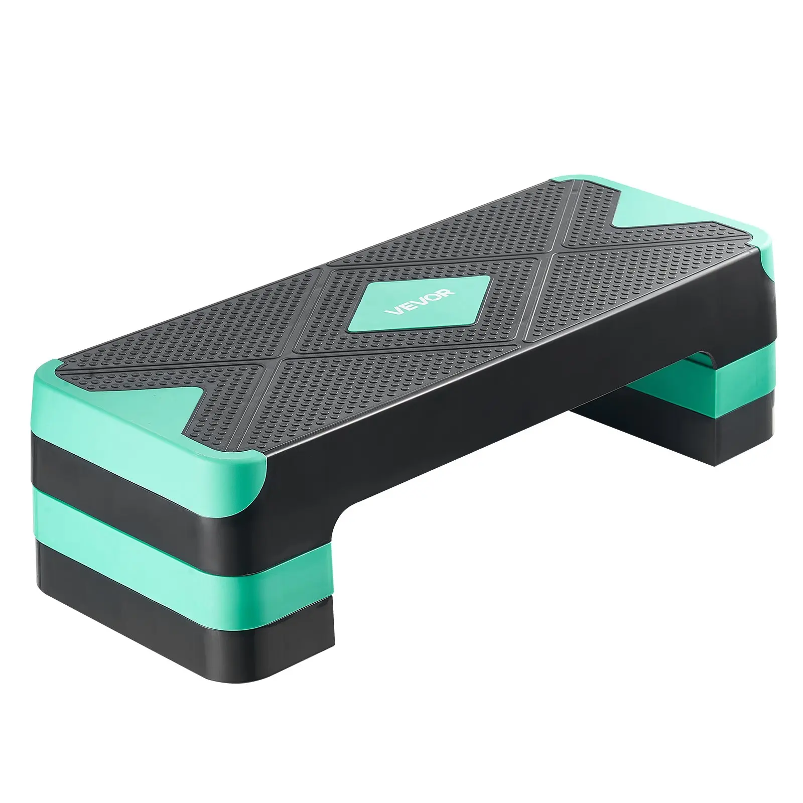 【toolupgrade】VEVOR Aerobic Exercise Step Platform, 28-Inch Workout Aerobic Stepper, Height Adjustable Fitness Training Step Deck Trainer with 4 Risers, Non-Slip Surface Bench for Home Gym Cardio Strength, Green