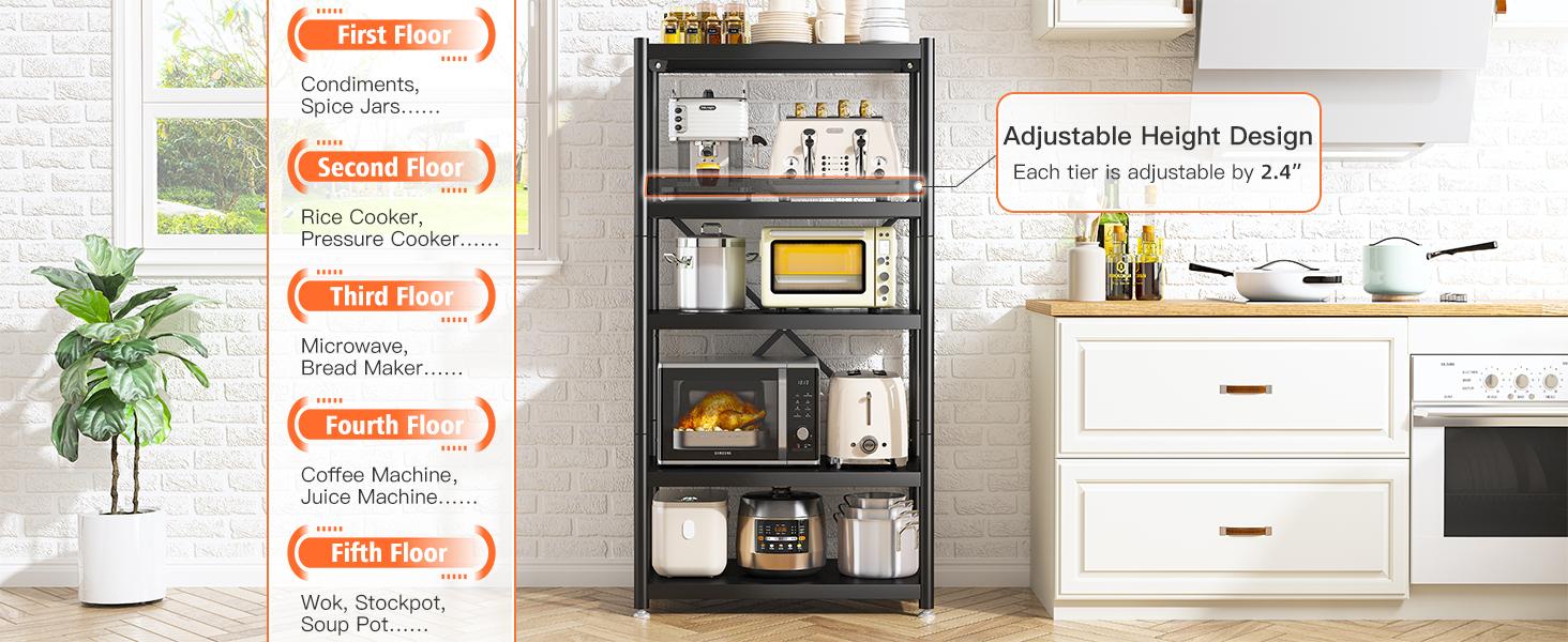 Raybee Furniture Garage Shelving Heavy Duty Storage Shelves for Storage with Wheels 5 Tier Metal Shelving Unit Adjustable Metal Shelves for Storage Rack Kitchen Garage Basement Shelf