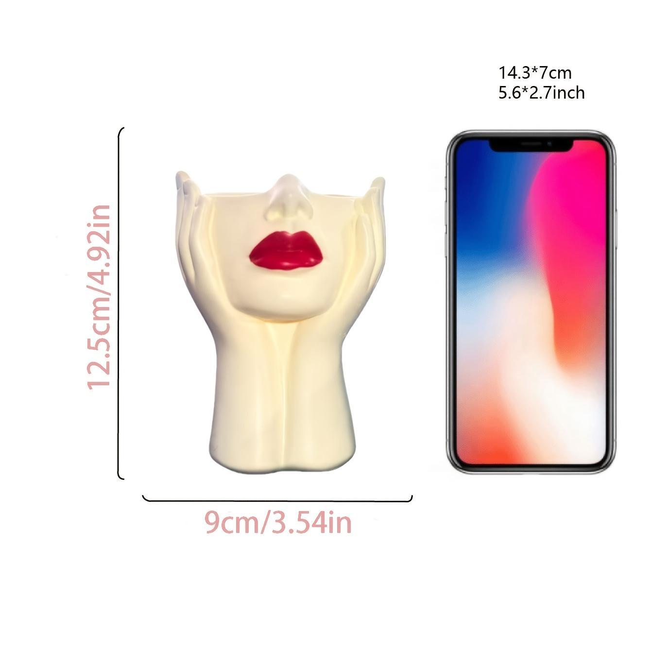 1pc Elegant Resin Makeup Brush Holder with a Red Lip Design - a Lightweight Synthetic Resin Cosmetic Organizer, Pen Holder, and Freestanding Desktop Organizer for Use in the Bathroom or on a Dressing Table.