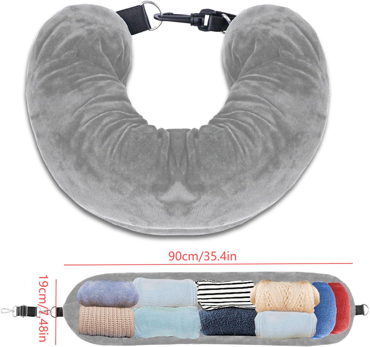Travel Neck Pillow for Airplane with Fillable Clothing Space, Multi-Functional Plush U-Shaped Travel Pillow, Comfortable Support for Journeys, Travel Neck Cushion