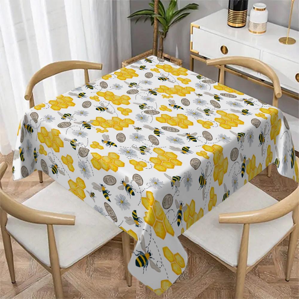 Honeycomb bee Pattern Printed Tablecloth, versatile throughout the four seasons, suitable for kitchen, hotel, and restaurant table decoration, enhancing dining atmosphere, and a must-have for versatile home decor.