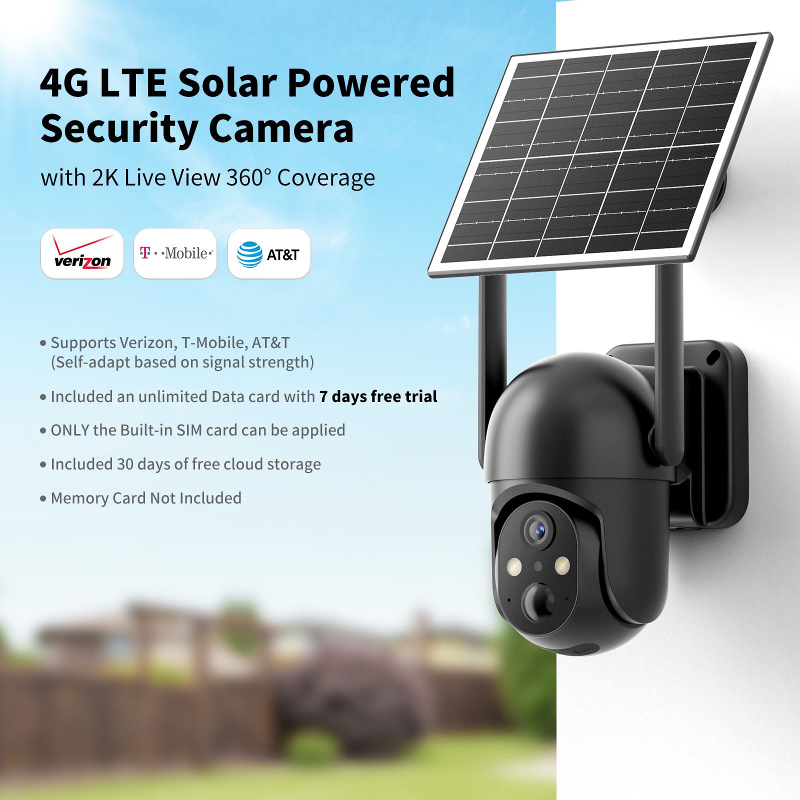 4G LTE Cellular Solar Surveillance Security Camera – 2K HD Video 360° View,NoWiFi, Remote APP Controlled,WaterProof,MotionActivated, NightVision, 4GData Card Included (Data refill is required for Unlimited 4G data usage) Connection
