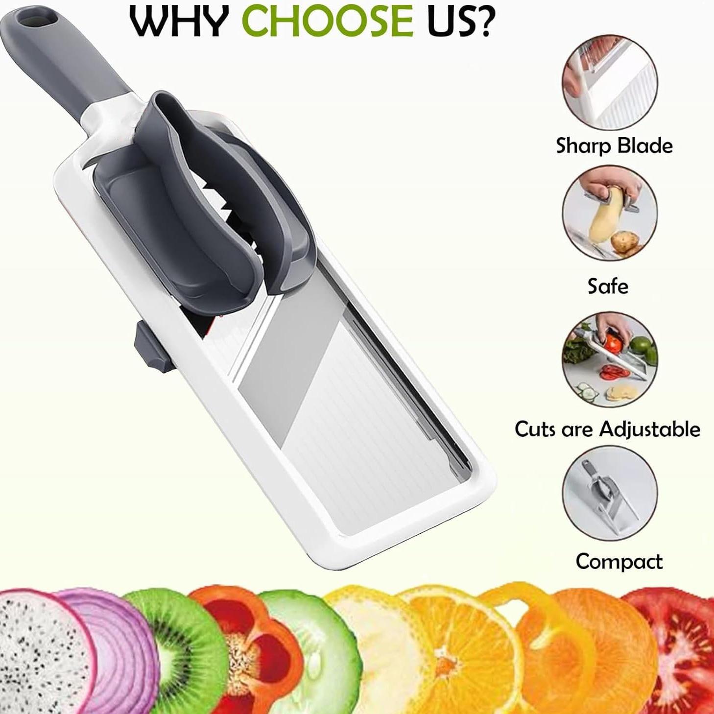 1 Mandolin Slicer, Vegetable Cutting Slicer, Hand-Held Multifunctional Vegetable Slicer with Adjustable Thickness, Food Holder, Suitable for Slicing Fruits and Vegetables, Essential Kitchen Tool