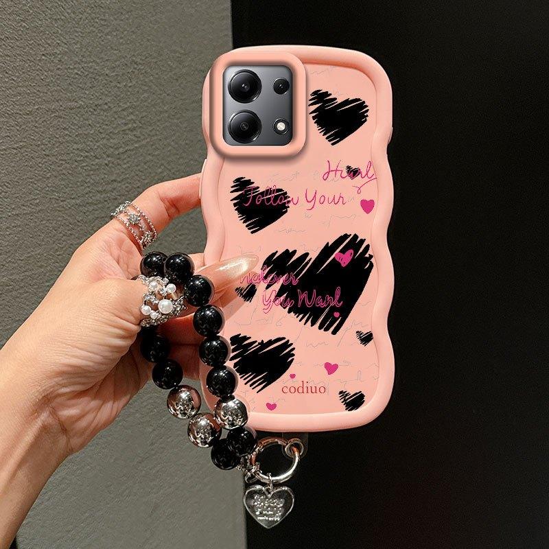 1 Piece Pink words and lines love Protection Suitable For Poco M6 Pro 4G M6 Pro 4G Flexible Phone Case Cover Featuring Slim And Lanyard For Daily Use