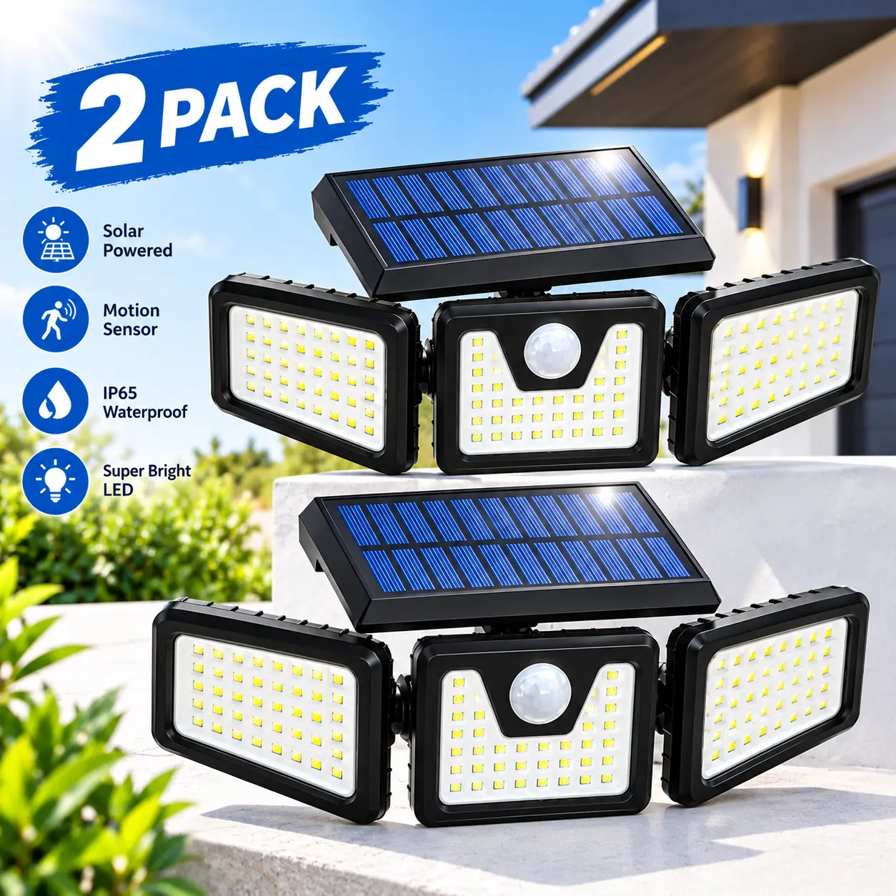 2-Pack Wall-Mounted Solar LED Flood Light - Floodlight Shape, Bright Exterior Fixture for Garden, Home Safety Enhancement (Leisure & Outdoor Recreation Equipment), Garden Use