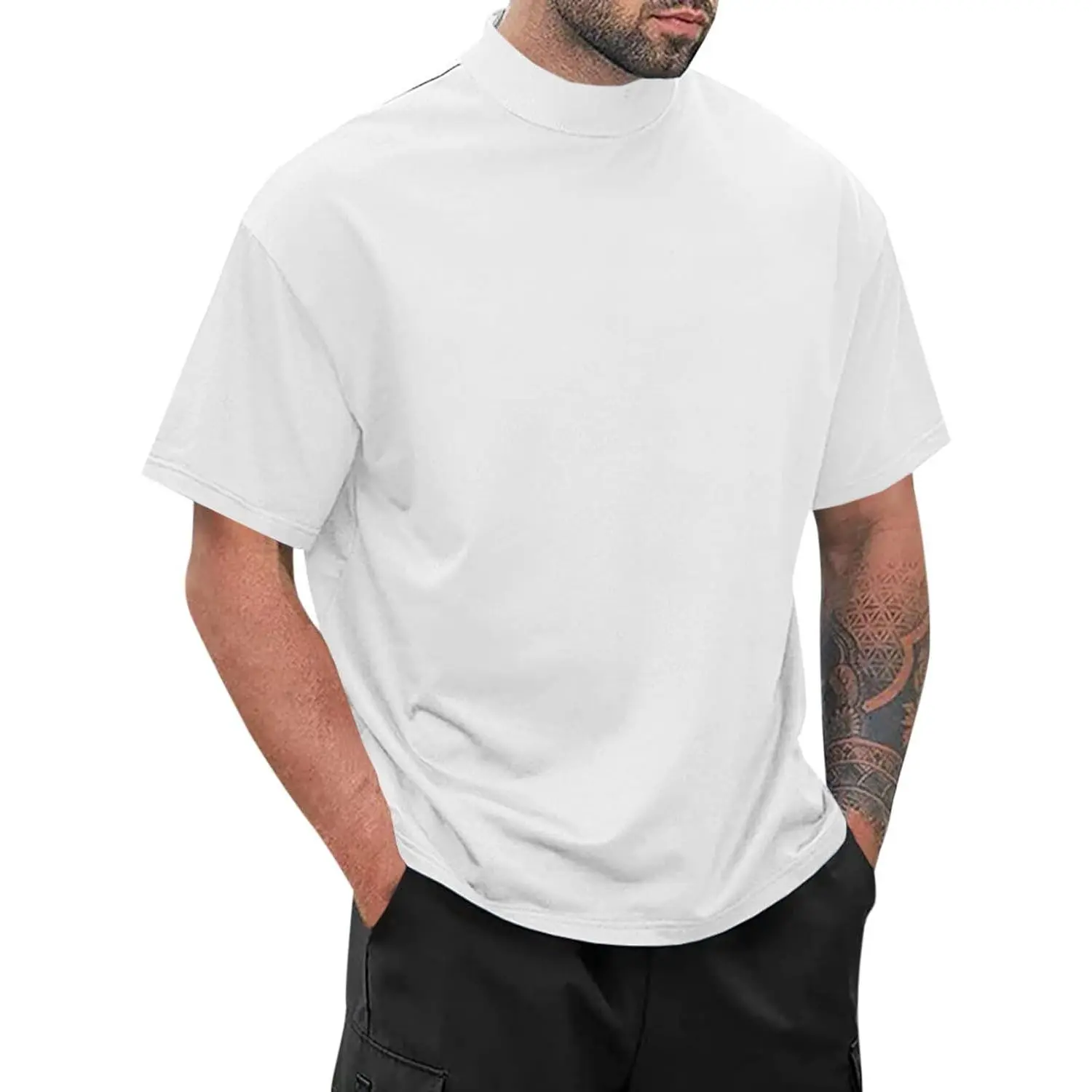 Men Short Sleeve Turtleneck Mock Neck T Shirts | Slim Fit, Basic Lightweight Tee Shirts, Solid Color
