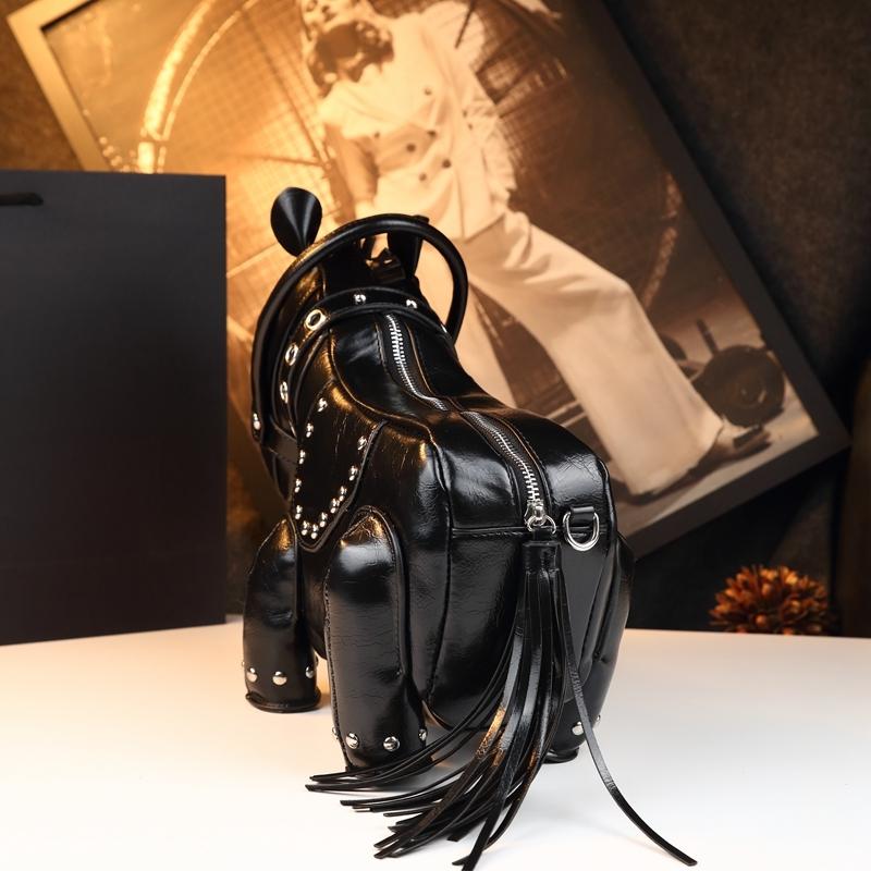 Unique Design Small Horse Bag for Women, Personalized Studs Fringe Animal Purse, Vintage Punk Style Handbag Shoulder Bag