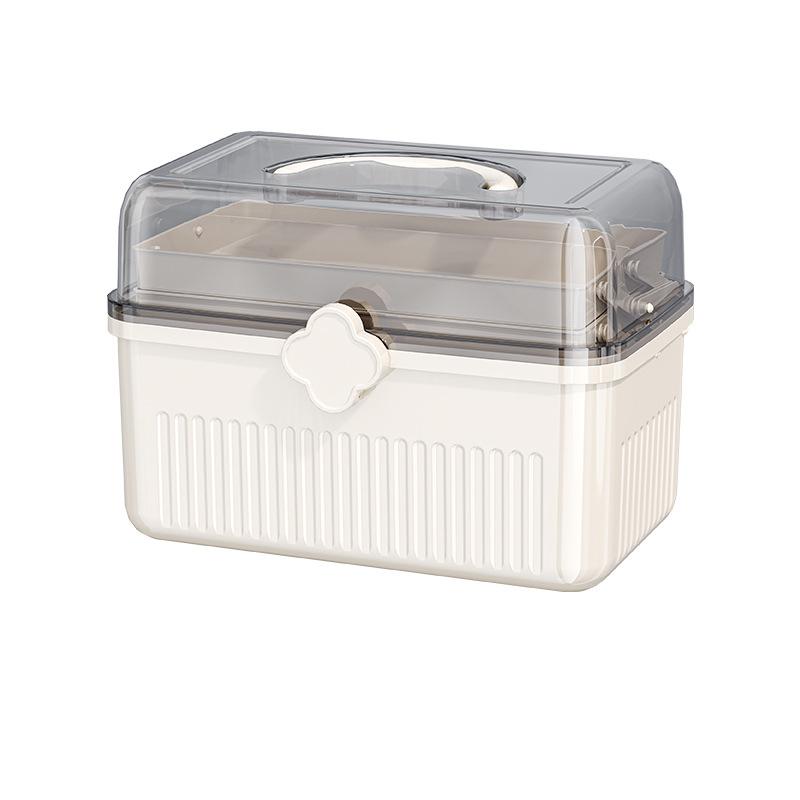 Medicine and stationery storage box, handle-equipped organizer, lockable three-layer multi-functional art supplies storage box and plastic storage container