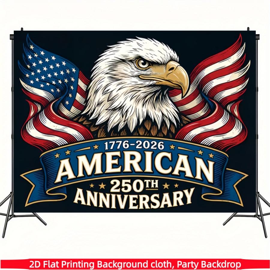 Independence Day 250th Anniversary Banner, Starry Sky with Fireworks and Bald Eagle, Polyester, Ideal for Home, Office, Outdoor Decor, Party Gifts