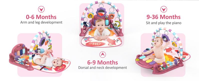 dearlomum Baby Play Mat Baby Gym Pink with 5 Sensory Toys Music Lights for Newborn Boys Girls Tummy Time Activity Mat