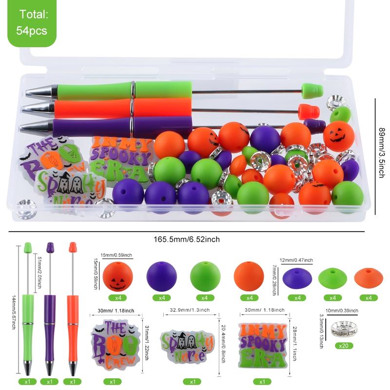 Animal Silicone Focal Beads Set, 54pieces/Box Printed Round and Lentil Beads, DIY Jewelry and Pen-Making Kit