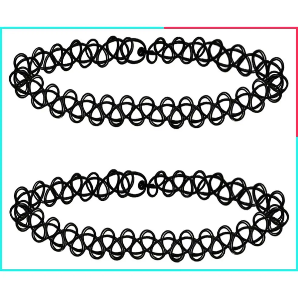 2PCS Tattoo Choker Necklace Set Black Rainbow Blue Purple 90s Y2K Gothic Stretchy Adjustable Elastic Chokers for Women