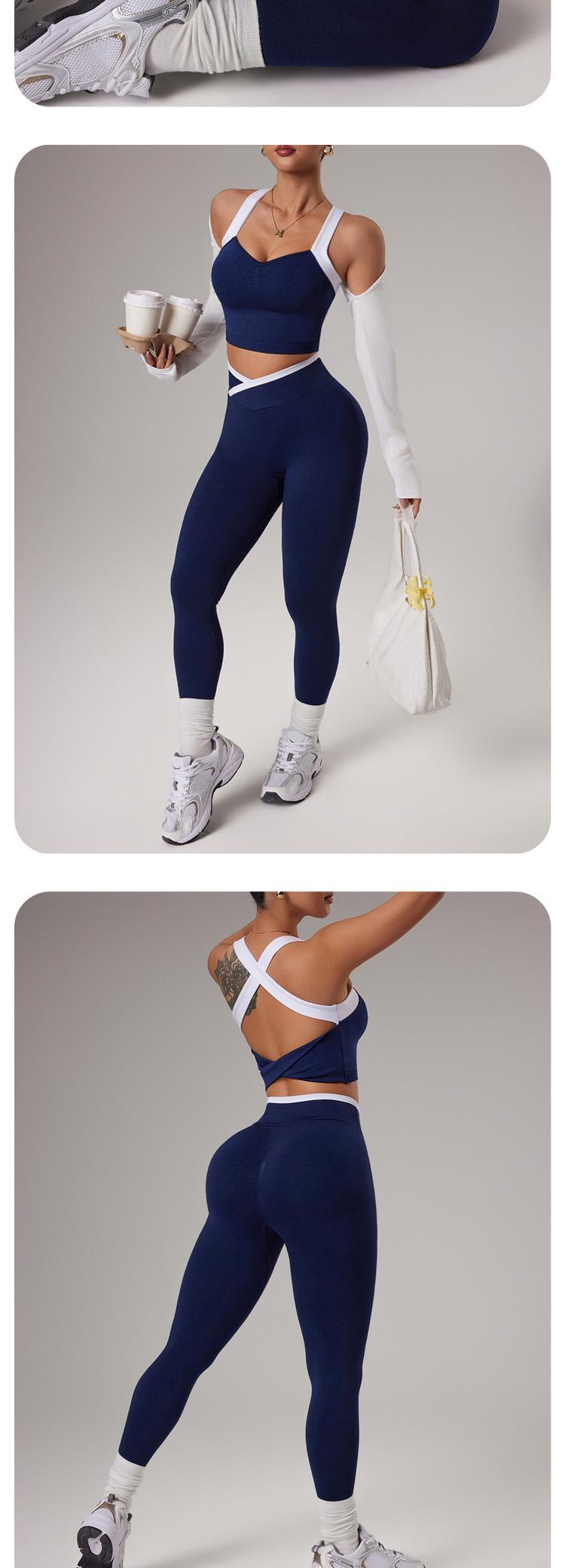 Yoga clothes, suits, women's cross, beautiful back, bra, sports underwear, hip lift, trousers, Pilates, tights, gym clothes, running, cycling set contrast binding sporty breathable