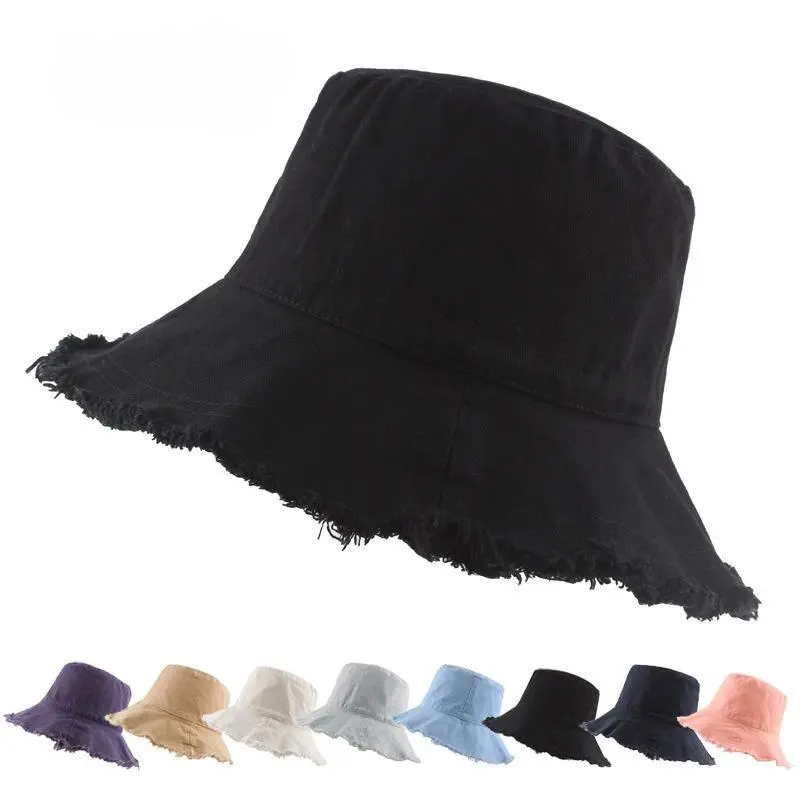 Washed Cotton Frayed Bucket Hat for Women, Trendy Floppy Wide Brim Summer Beach Sun Hat for Outdoor Travel, Hats For Women