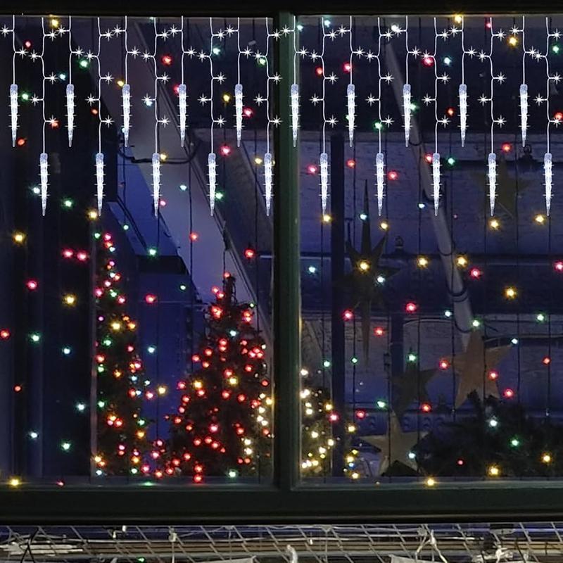 Solar Powered Christmas Lights String, 96 LED Icicle Design, Perfect for Wedding, Holiday Decorations, Outdoor Use, LED Star Light, Solar Firefly String