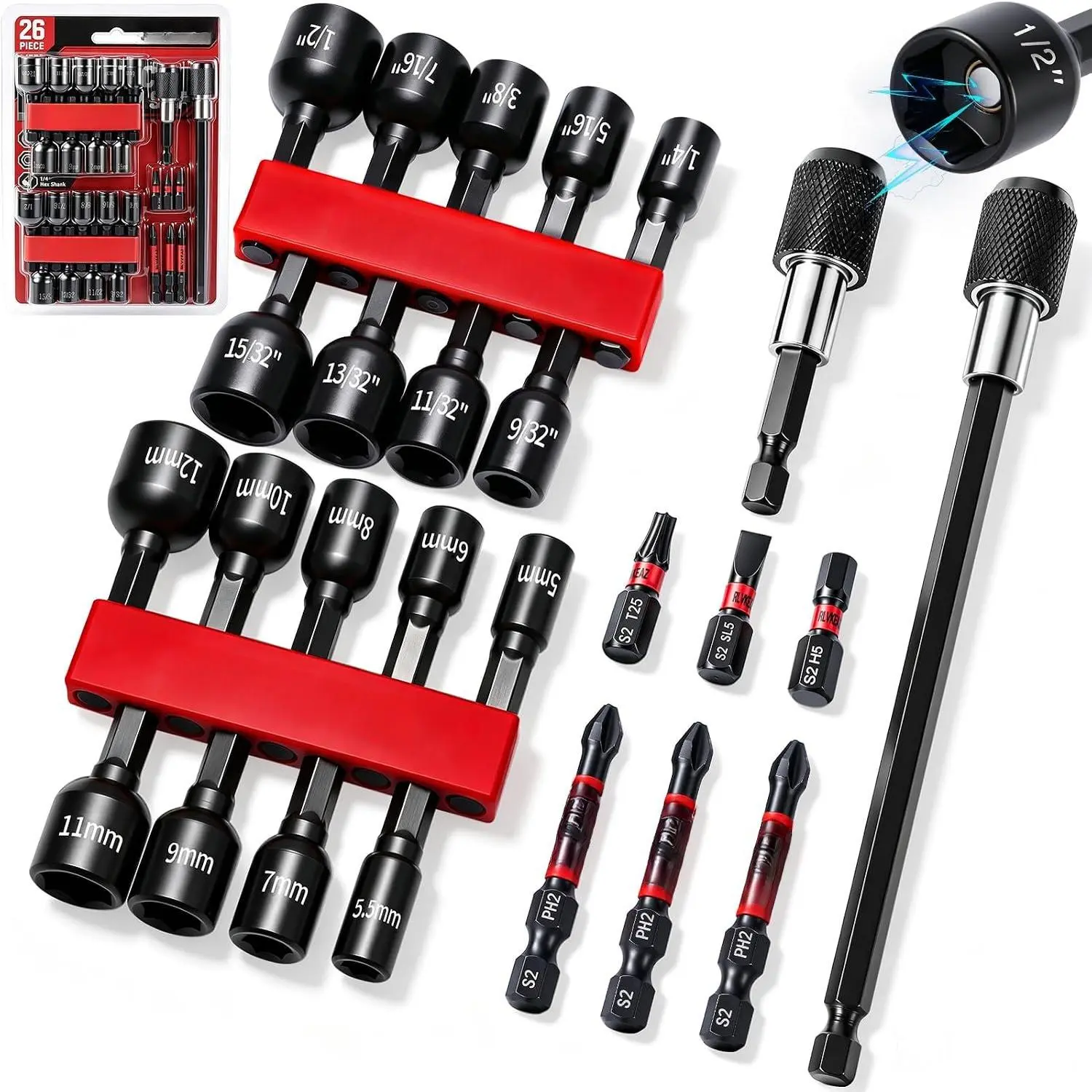 26 count Nut Driver Set  , Drill Socket Set, Metric & SAE
