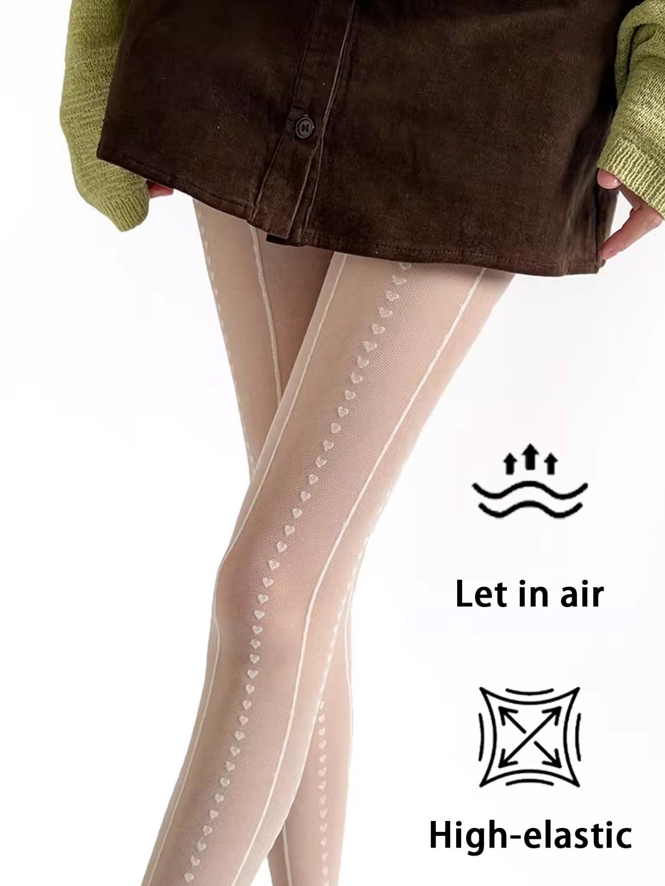 Heart Pattern Stockings, High Waist Slim-Fitting Striped Tights, Fashionable All-Seasons Wear, Pure Desire Style, Essential Lingerie