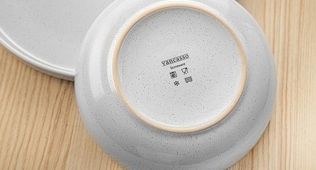 vancasso Sesam 16-Piece Light Grey Stoneware Dinnerware Set | Sesame Glaze Ceramic Dish Set with Dinner Plates, Dessert Plates, Soup Bowls, and Mugs, Service for 4 Tableware