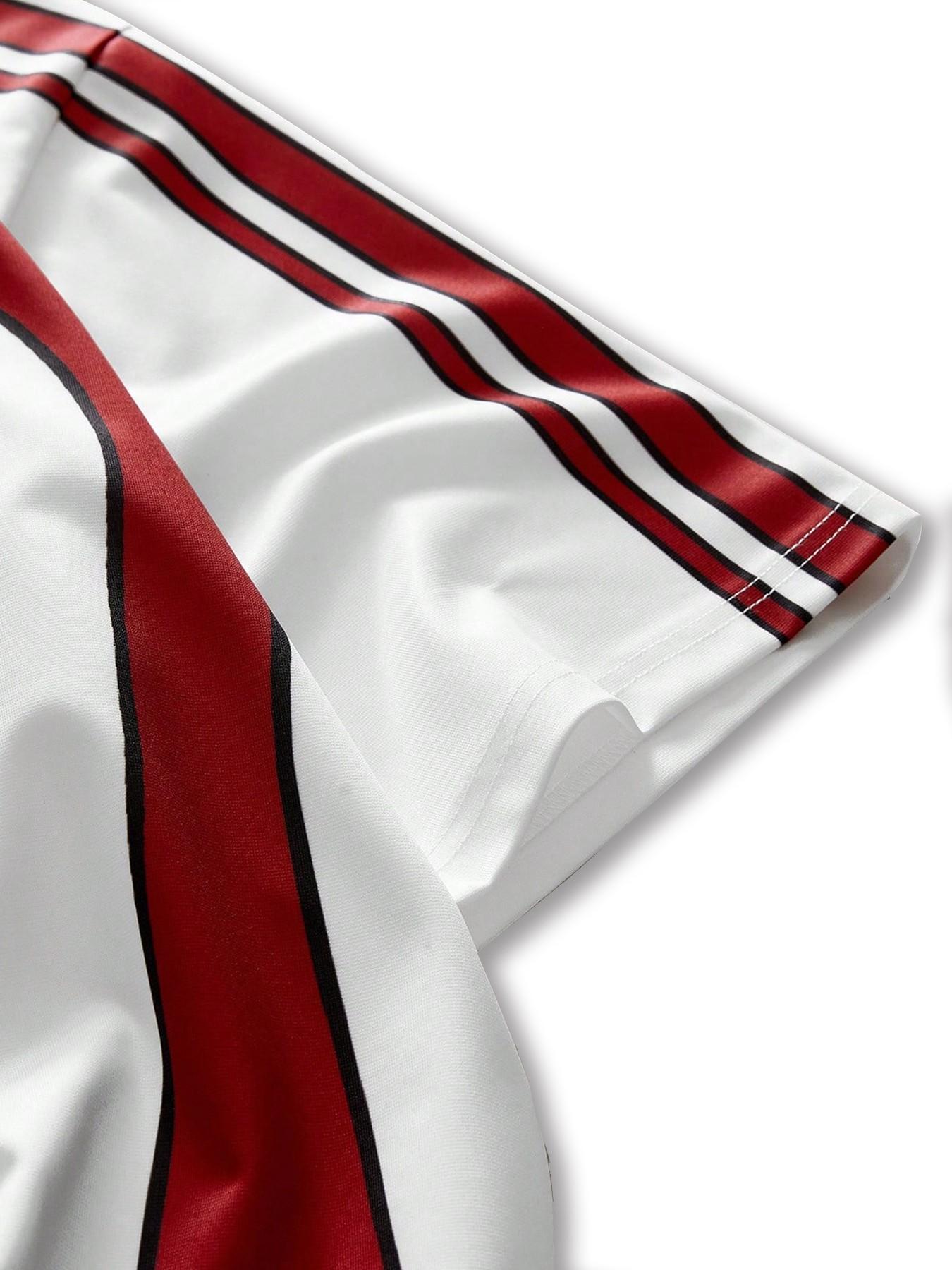 90s Retro White Red Striped Oversized Soccer Jersey, Y2K Vintage Streetwear Football Shirt, Harajuku Hip Hop Casual Polo Top, TikTok Viral Throwback Athletic Tee