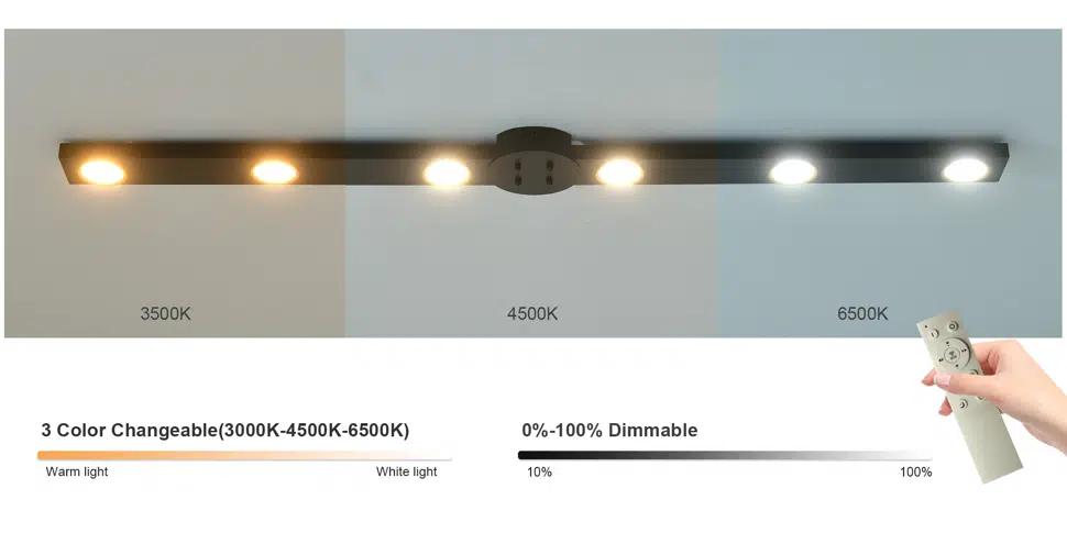 Garwarm Modern Dimmable LED Ceiling Light Track Lighting, 6 Lights Long Flush Mount Ceiling Light Fixture with Remote LED Chandelier for Bedroom Dining Room Kitchen 33W Black, for Home Design
