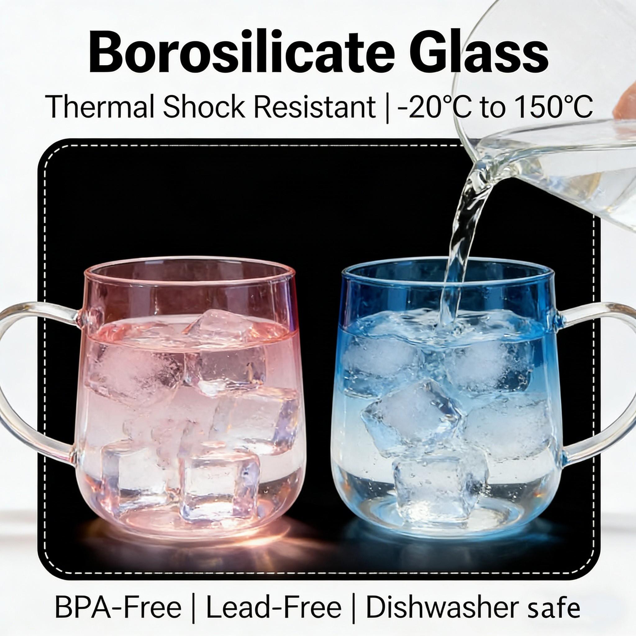 2 Pack gradient high Borosilicate Glass Cups, Transparent Coffee Cups, Coffee Mugs, Modern Glass Mug, Reusable Water Cups, 3D Heart Hand-Holding Cups, Aesthetic Tea Cups, for Coffee, Juice, Milk, Water, Mother's Day Gift