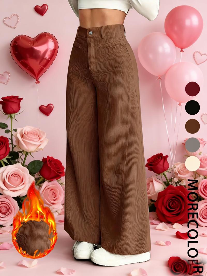 New Corduroy Wide Leg Pants High Waist Loose Fit Women's Casual Long Trousers, Comfortable and Stylish Ladies' Clothing