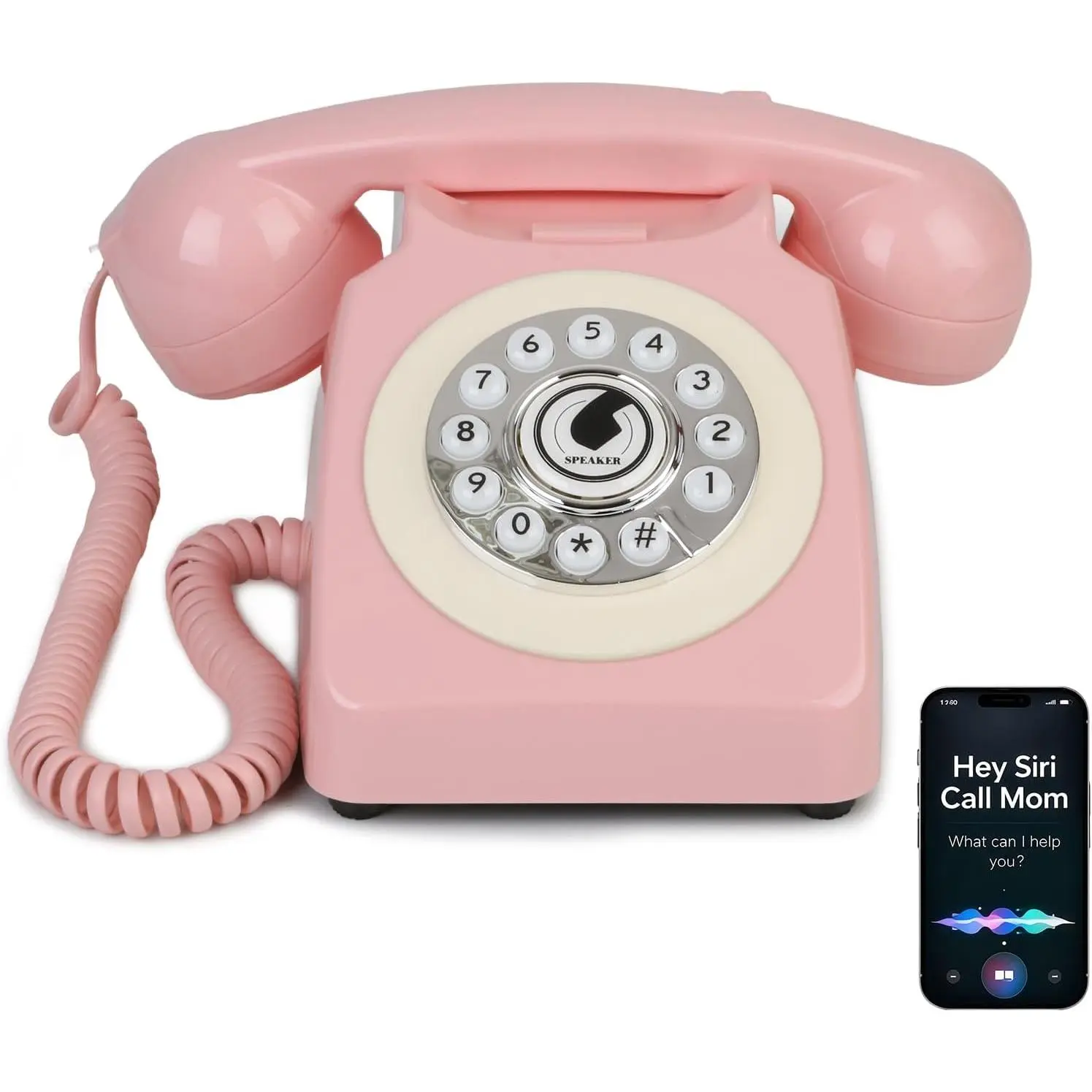 Bluetooth Landline Phone with Voice Assistant,Bluetooth Retro Phone Compatible with Android & iOS, Wireless Bluetooth Physical Home Phone Telephone with Volume Control & USB Rechargeable,retro phone aesthetic， vintage desk phone，cozy home gadget