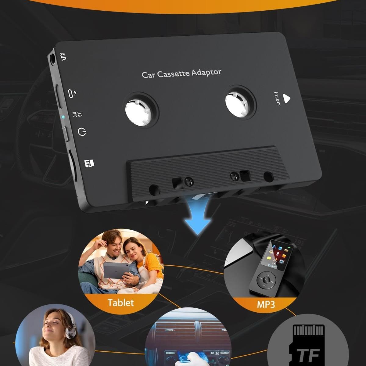 Car Audio Bluetooth 5.1 Compact Cassette Receiver, Cassette Bluetooth Adapter for Car Tape Player, Wireless Streaming Cassette Aux Adapter with Hands-Free Calling, Compatibility with Smartphones, Tablets, MP3, TF Card, Stable Connectivity