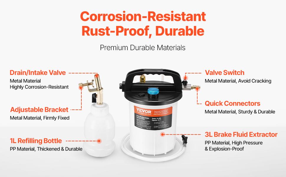 VEVOR Brake Bleeder Kit, 3L Brake Fluid Extractor with 1L Siphon Refilling Bottle 13 Hose Connectors, Complete Brake Fluid Bleeder Kit with Extended Silicone Hose Handle, Fit for Most Vehicles