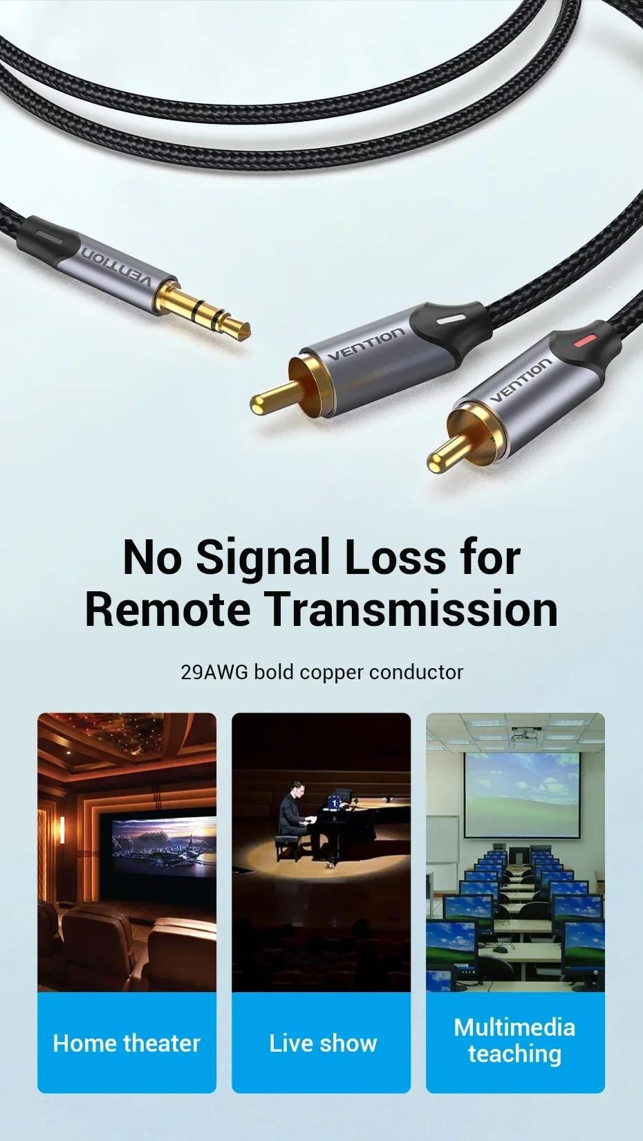 Vention RCA Cable 3.5mm to 2RCA Splitter Jack Audio Cable for Smartphone Amplifier Home Theater 3.5 AUX RCA TV Box Adaptador 0.5m 1m 1.5m 2m 3m 5m